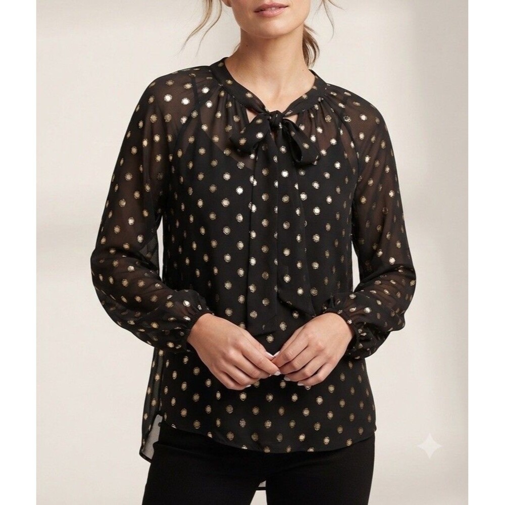 Women's Medium Black Sheer Long Sleeve Top Blouse Shirt Madison Polka Fairy Boho